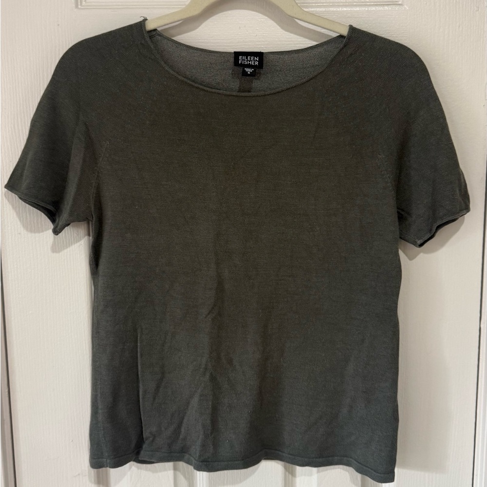 Eileen Fisher Women's Charcoal Short Sleeve Tee Silk Blend